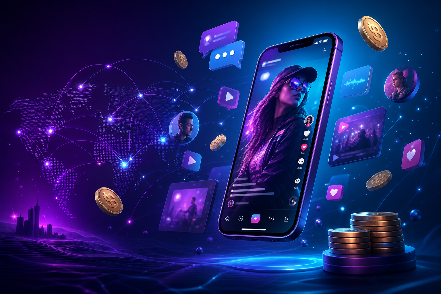 StreamLux app showcasing vertical video feed and social features