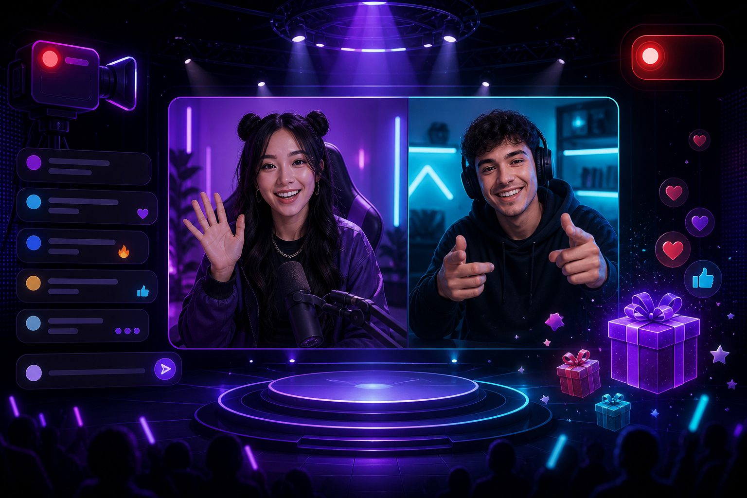 Concept art for StreamLux livestreaming with chat and gifts